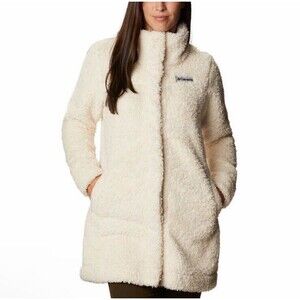 Columbia Women Medium Panorama Long Sherpa Fleece Jacket Cream Dark Stone